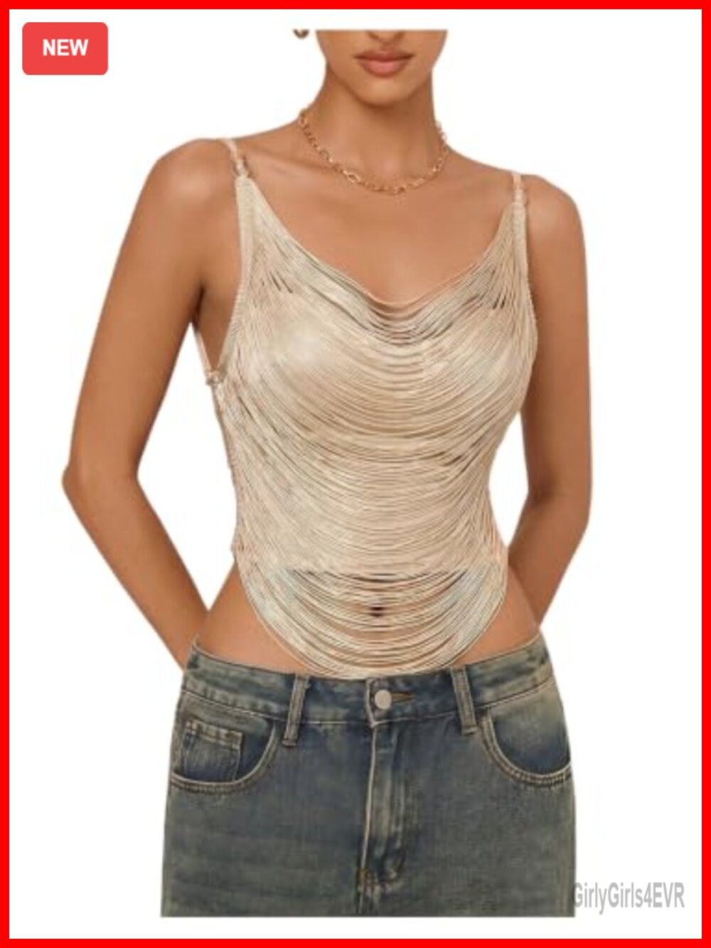 SweatyRocks Women's Fringe Crop Top Cowl Neck Tie Backless Cami Tank Top